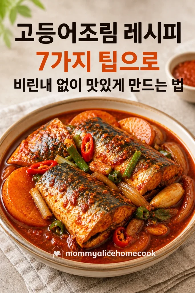 매콤한 양념이 잘 배어 맛있게 완성된 고등어조림 레시피