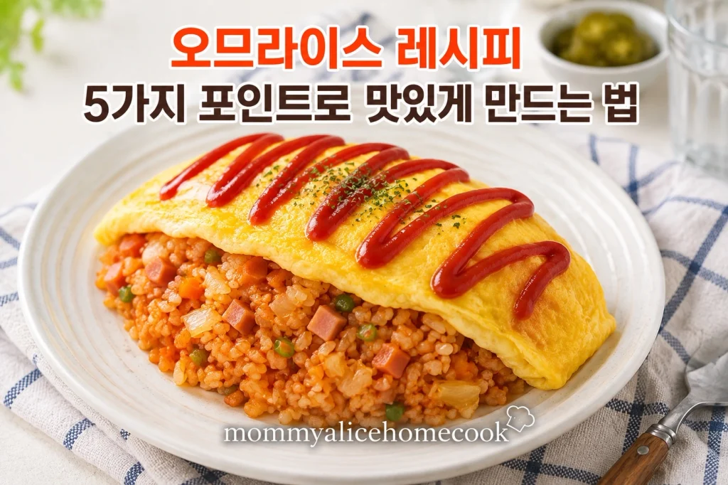 오므라이스 레시피로 만든 부드러운 계란 오므라이스 한 접시