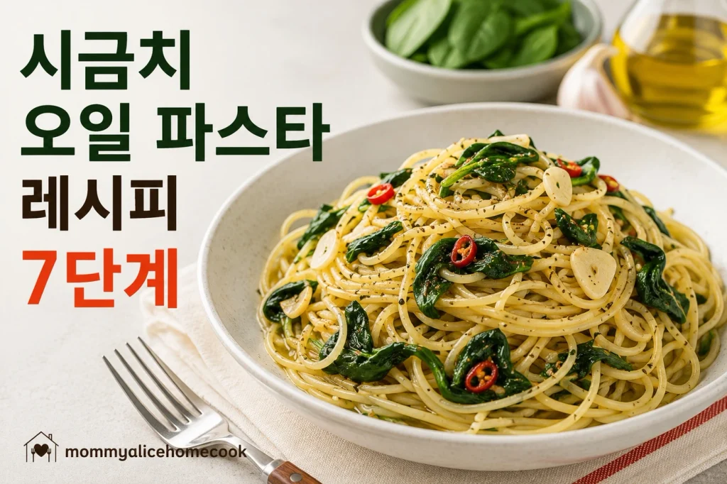 시금치와 마늘을 넣어 만든 담백한 시금치 오일 파스타
