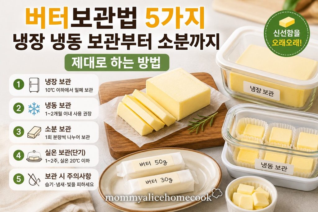 버터보관법 냉장 냉동 보관 방법과 버터 소분하는 모습