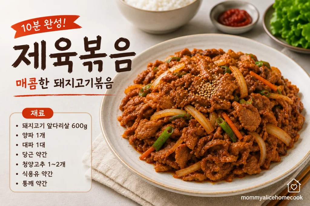 매콤한 양념으로 볶아낸 제육볶음 레시피 완성 모습