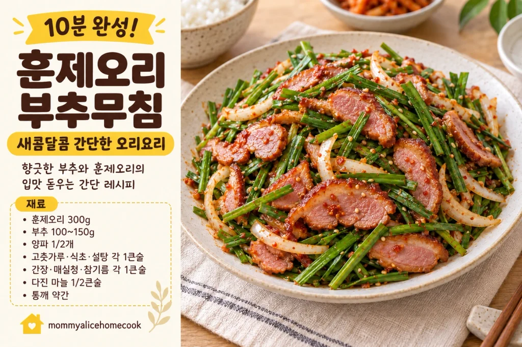 훈제오리와 부추를 새콤달콤한 양념에 무친 훈제오리 부추무침 레시피
